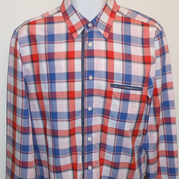 Hugo Boss Orange colorful plaids men's dress shirt - Picture 1 of 9